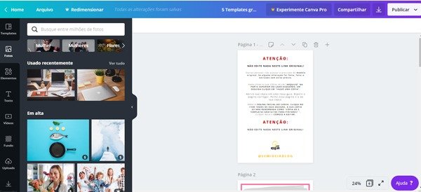 Aprenda a editar templates no canva. Menu lateral