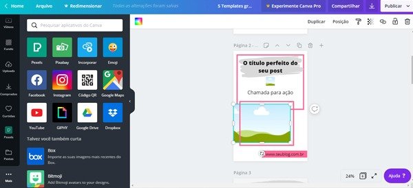 Aprenda a editar templates no Canva, menu lateral, mais