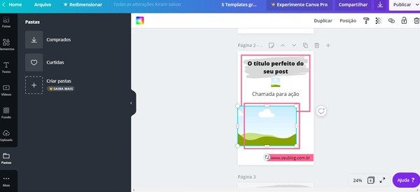 Aprenda a editar templates no Canva, menu lateral, pastas