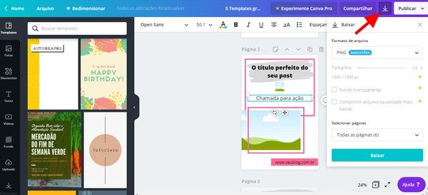 Aprenda a editar os templates no Canva, salvando sua arte no computador