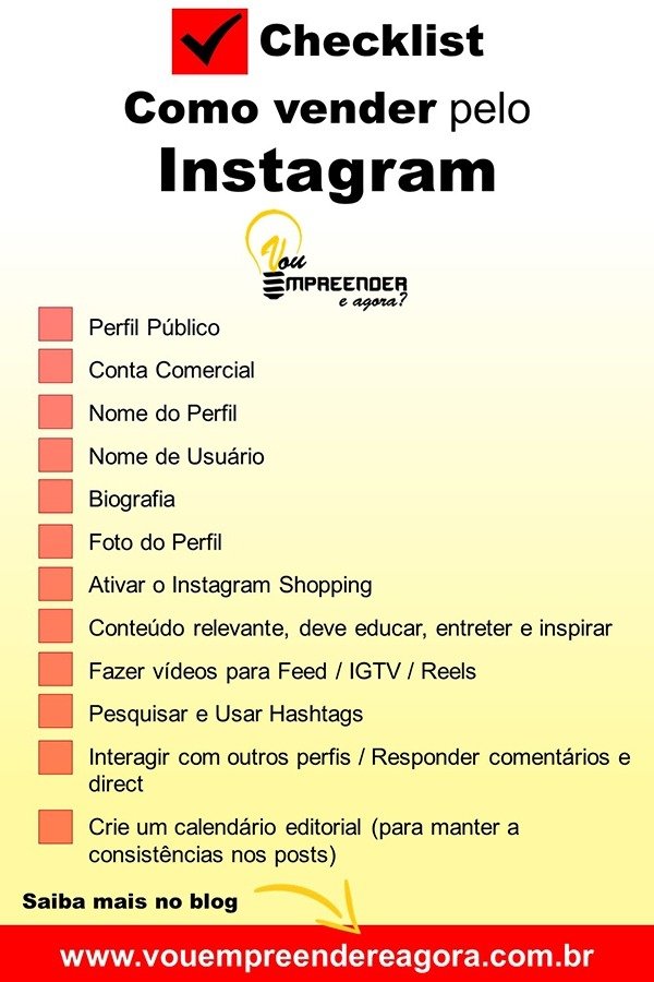 Checklist - Como vender pelo Instagram - mude a realidade das vendas da sua empresa