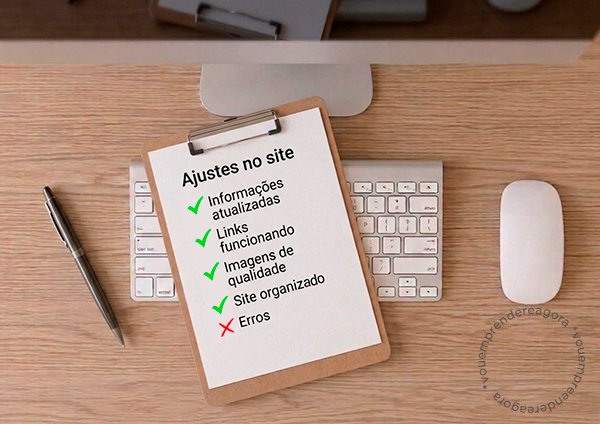 Elementos importantes que influenciam a confiança em um site, como informações atualizadas, imagens de qualidade, links funcionando e boa organização.
